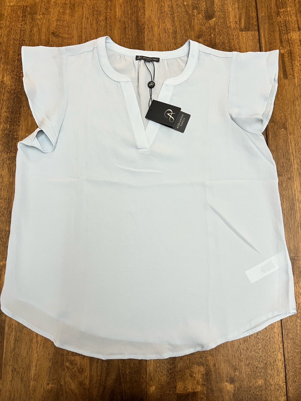 Adrianna Papell Light Blue Flutter Sleeve Blouse